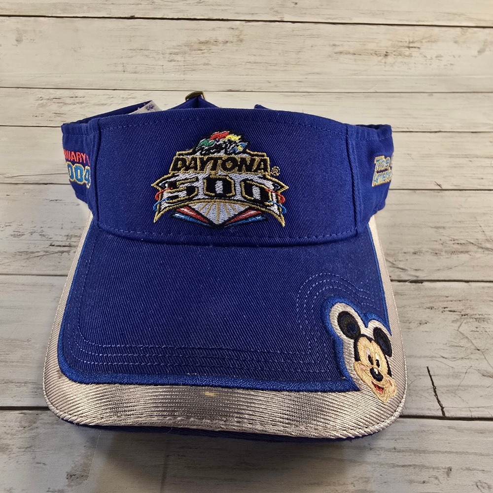 Vintage Kudzu Daytona 500 2004 Mickey Mouse Visor Hat NASCAR Blue Disney Race
